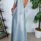 Vintage V-Cut Back Denim Maxi Dress