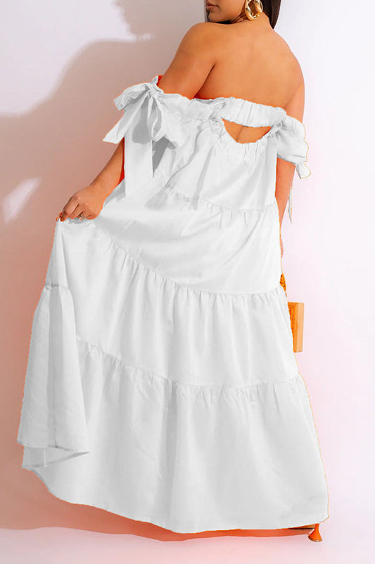 Off Shoulder Ruffled High Low Hem Maxi Dress