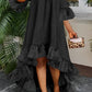 Chic Solid Color Ruffled High Low Dress