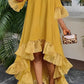 Chic Solid Color Ruffled High Low Dress