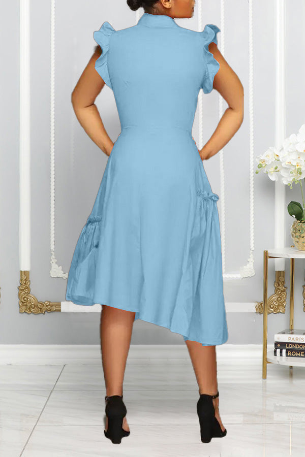 Flutter Sleeve Button Front Ruffle Dress