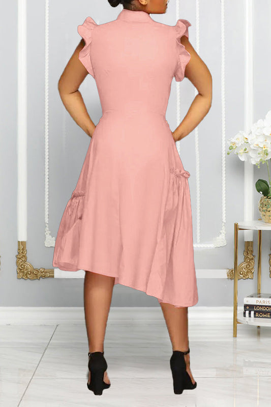 Flutter Sleeve Button Front Ruffle Dress