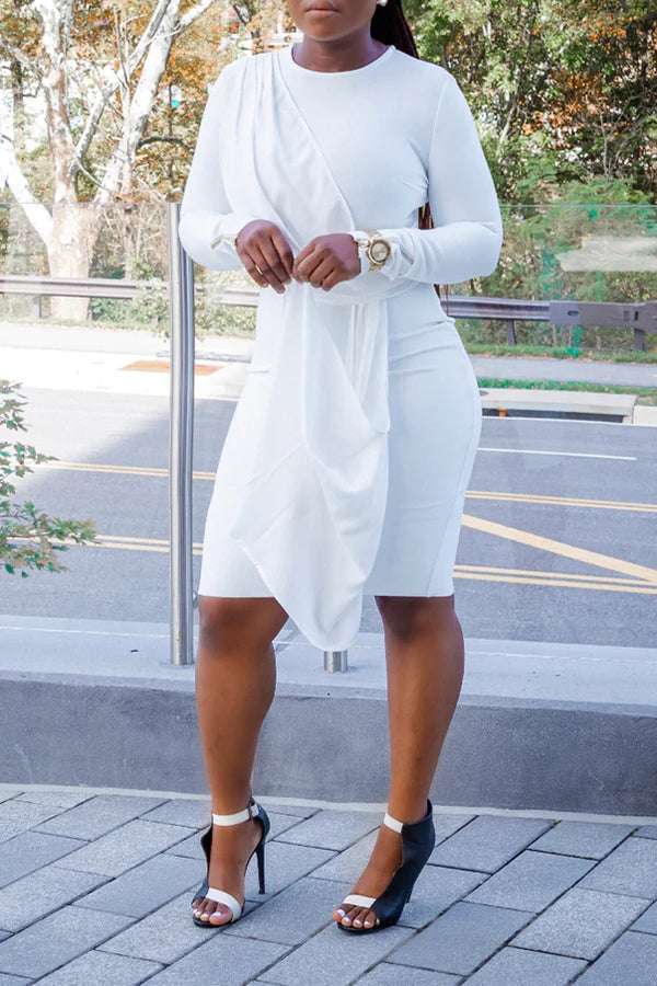 Elegant Side Draped Midi Dress