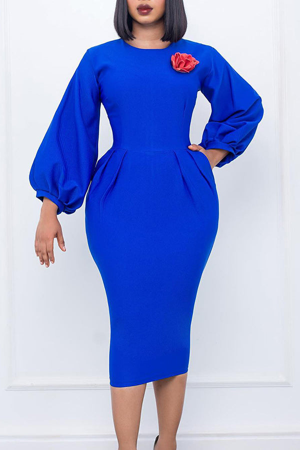 Lantern Sleeve Ruched Bodycon Dress