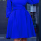 Classic Belted Lantern Sleeve A-line Dress