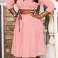 Solid Color Pleated A-line Dress With Belt