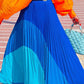 Color Block Pleated Maxi Dress With Belt