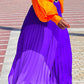 Color Block Pleated Maxi Dress With Belt