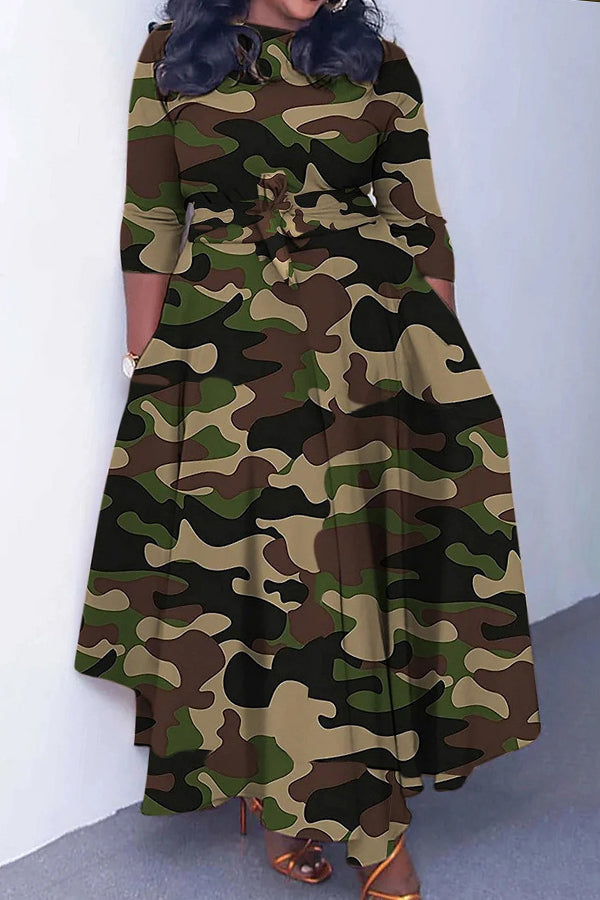 Camo Print Tie Front A-line Dress