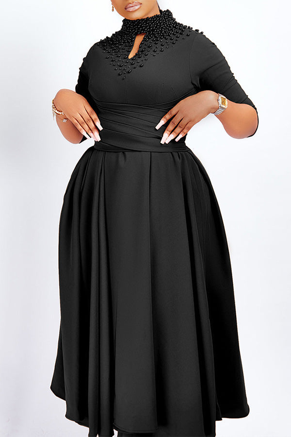 Keyhole Neck A-line Midi Dress