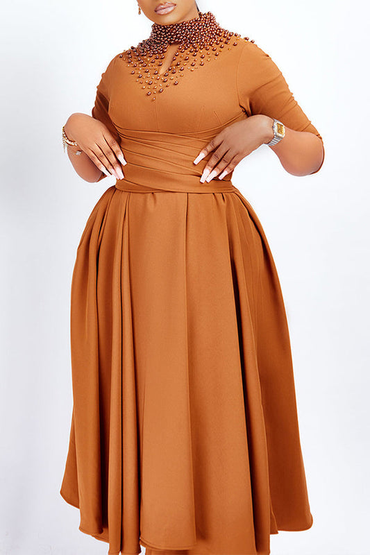 Keyhole Neck A-line Midi Dress