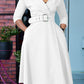 Stylish Surplice Neck Square Buckle Belt Dress