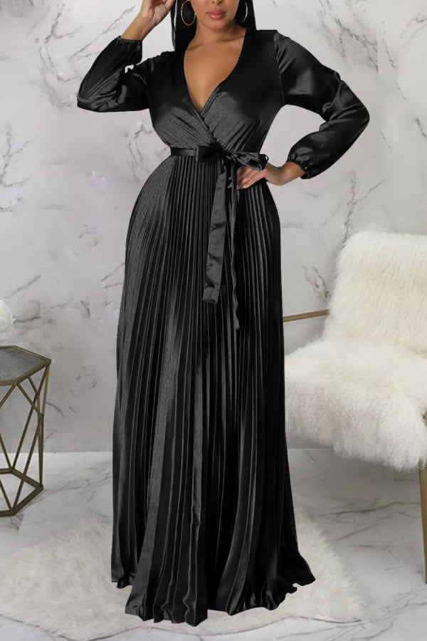 Elegant V-Neck Pleated Maxi Dress