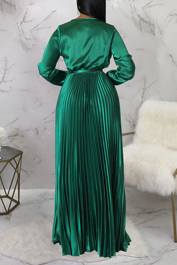 Elegant V-Neck Pleated Maxi Dress