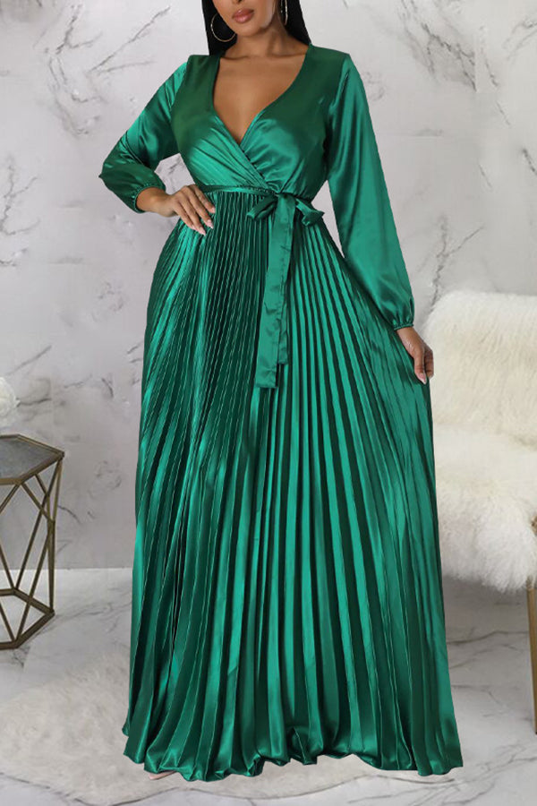 Elegant V-Neck Pleated Maxi Dress