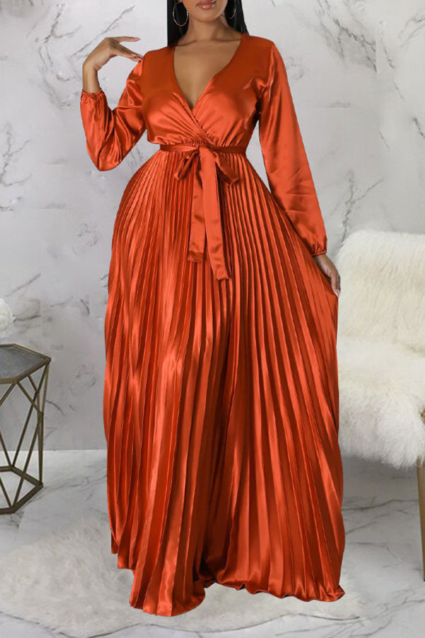 Elegant V-Neck Pleated Maxi Dress