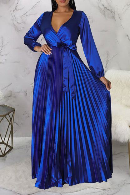 Elegant V-Neck Pleated Maxi Dress