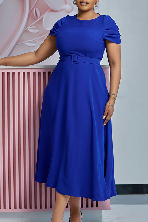 Elegant Ruched Sleeve Midi Dress