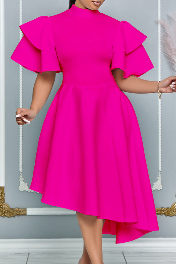 Elegant Layered Ruffle Sleeve Midi Dress