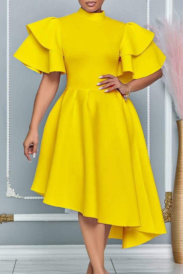 Elegant Layered Ruffle Sleeve Midi Dress