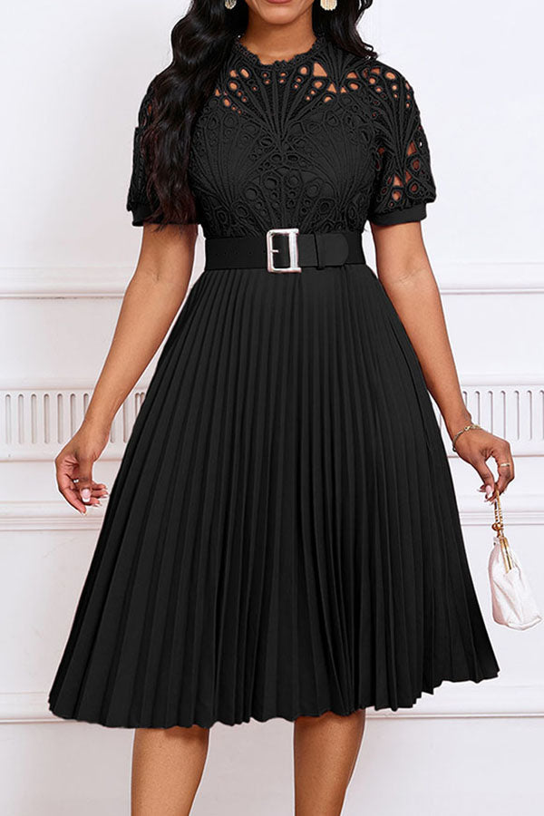 Elegant Lace Pleated A-line Dress