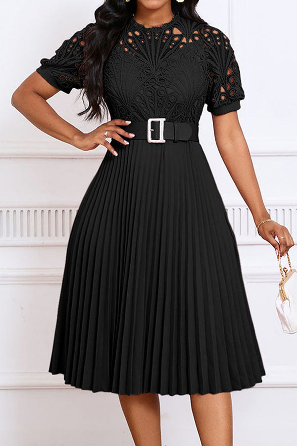 Elegant Lace Pleated A-line Dress