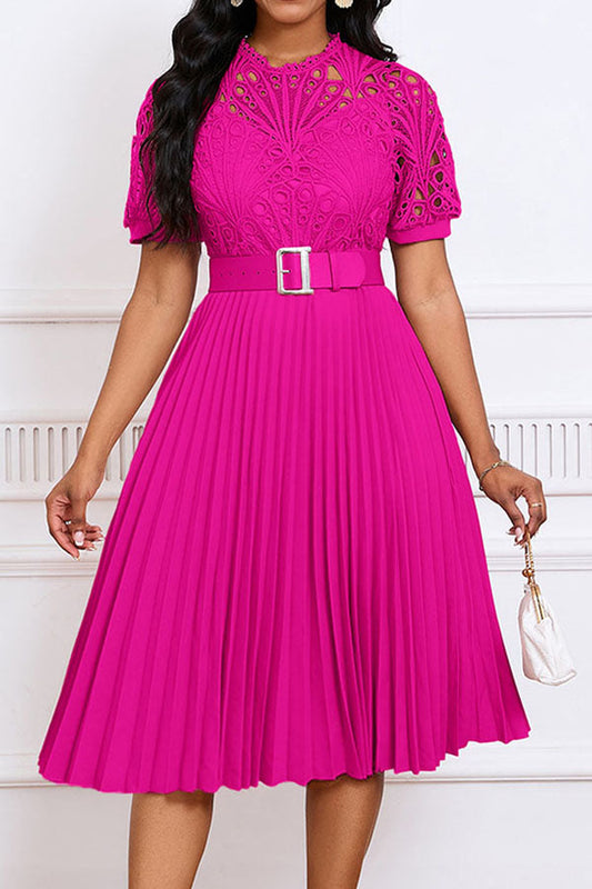 Elegant Lace Pleated A-line Dress