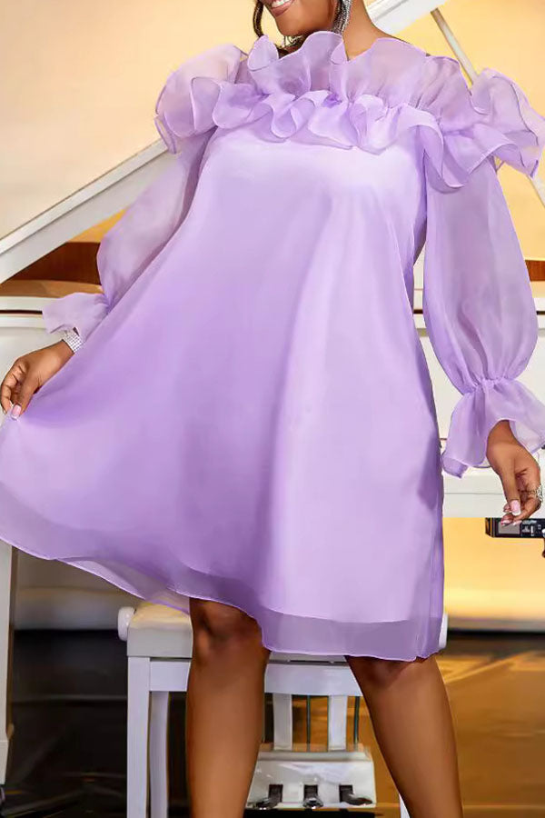 Stylish Pleated Flounce Sleeve Midi Dress