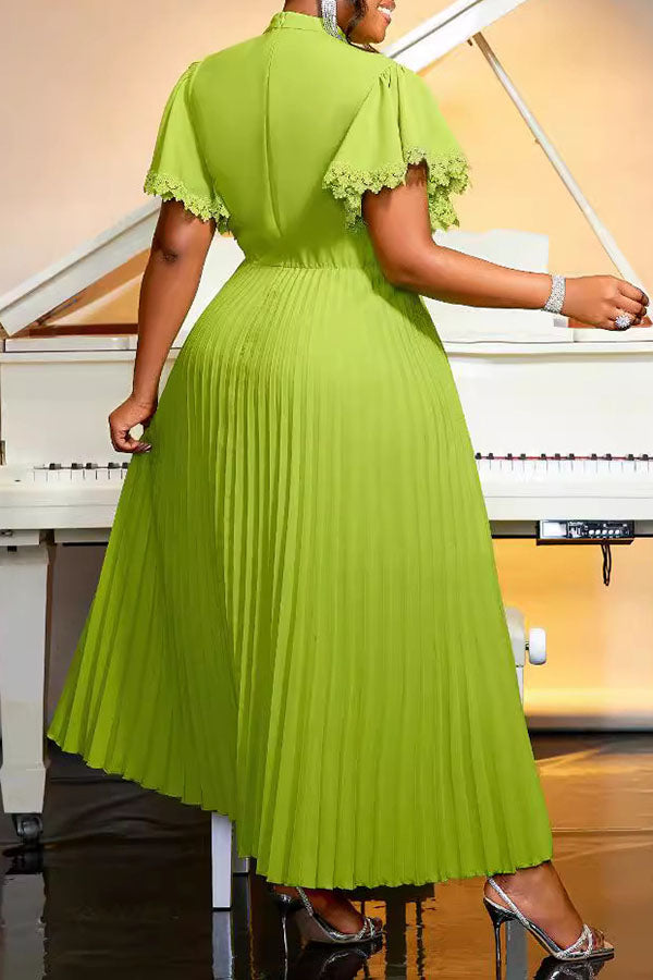 Elegant Flutter Sleeve Pleated Maxi Dress