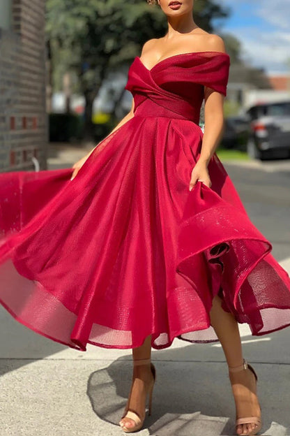 Elegant Mesh Off Shoulder Midi Dress