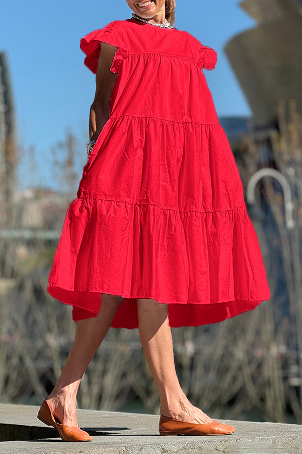 Casual Ruffle Hem Ruched Midi Dress