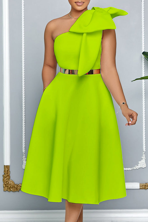 Elegant Bow Solid A-line Dress