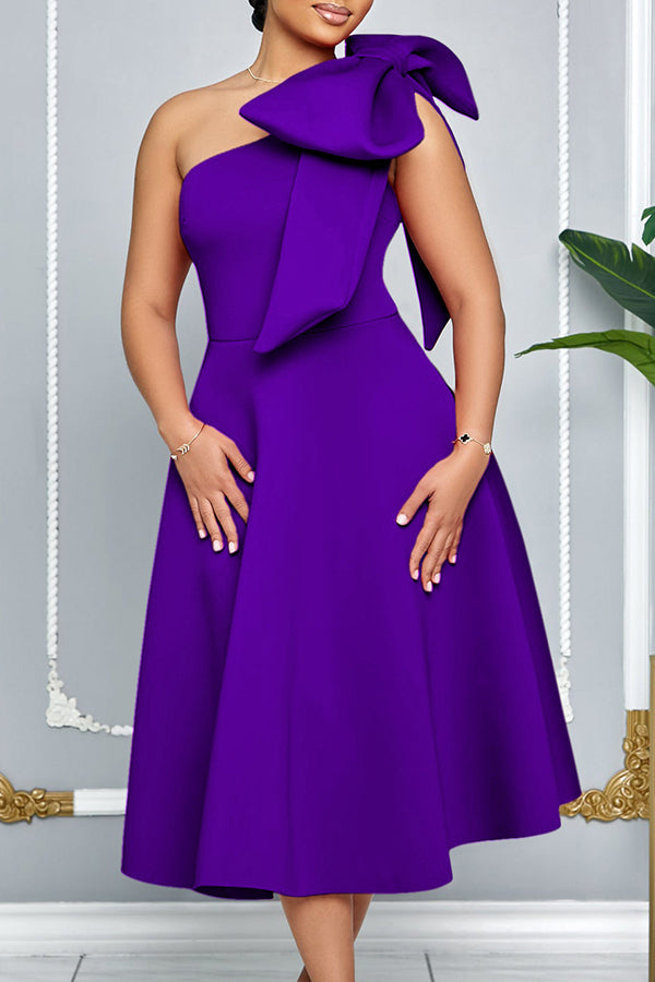 Elegant Bow Solid A-line Dress