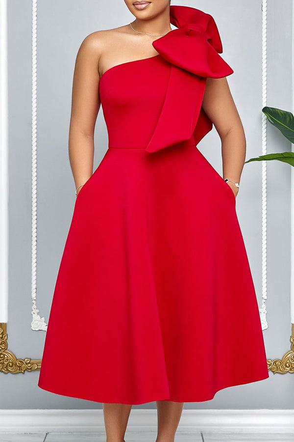 Elegant Bow Solid A-line Dress