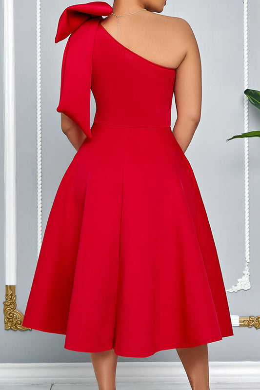 Elegant Bow Solid A-line Dress