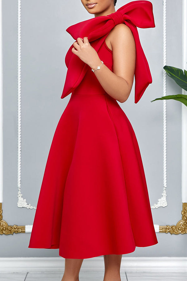 Elegant Bow Solid A-line Dress