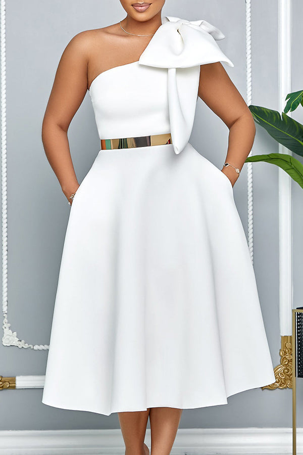 Elegant Bow Solid A-line Dress