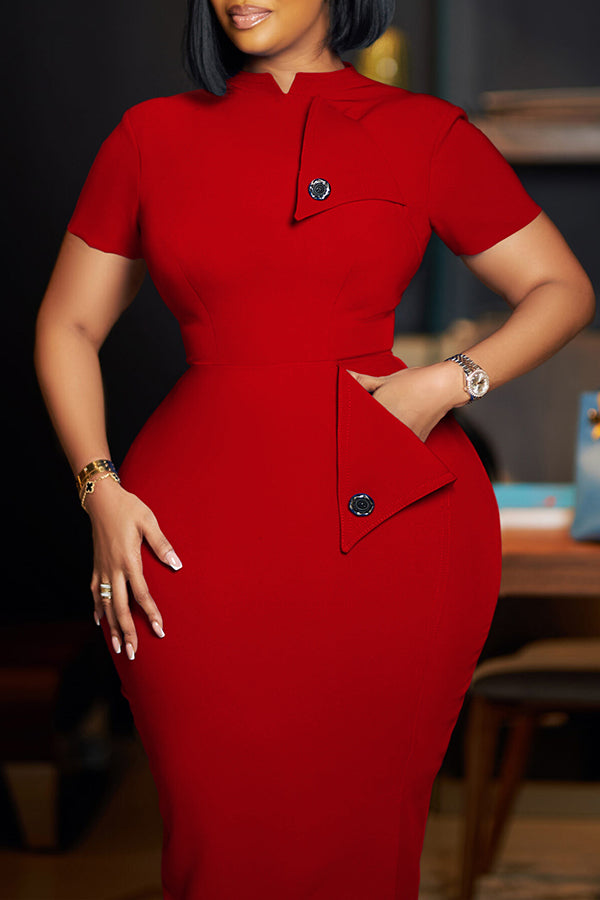 Elegant Bodycon Slant Pocket Midi Dress