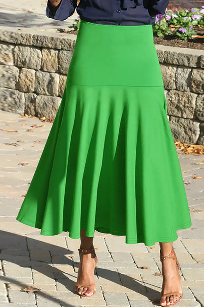 Solid High Waist A-line Midi Skirt