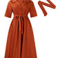 Stylish Lapel Button Down Belted Dress