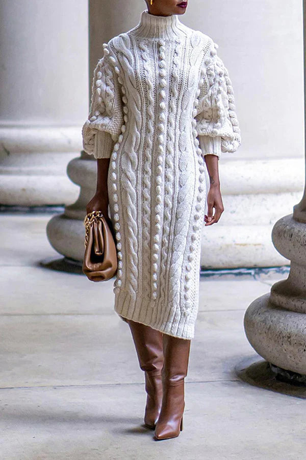 Cable Knit Split Hem Midi Dress