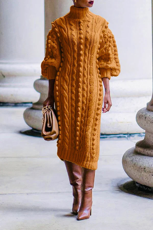 Cable Knit Split Hem Midi Dress