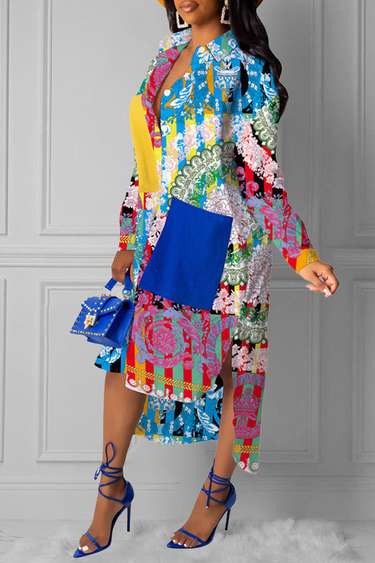 Fashion Print Patchwork Shirt Dress