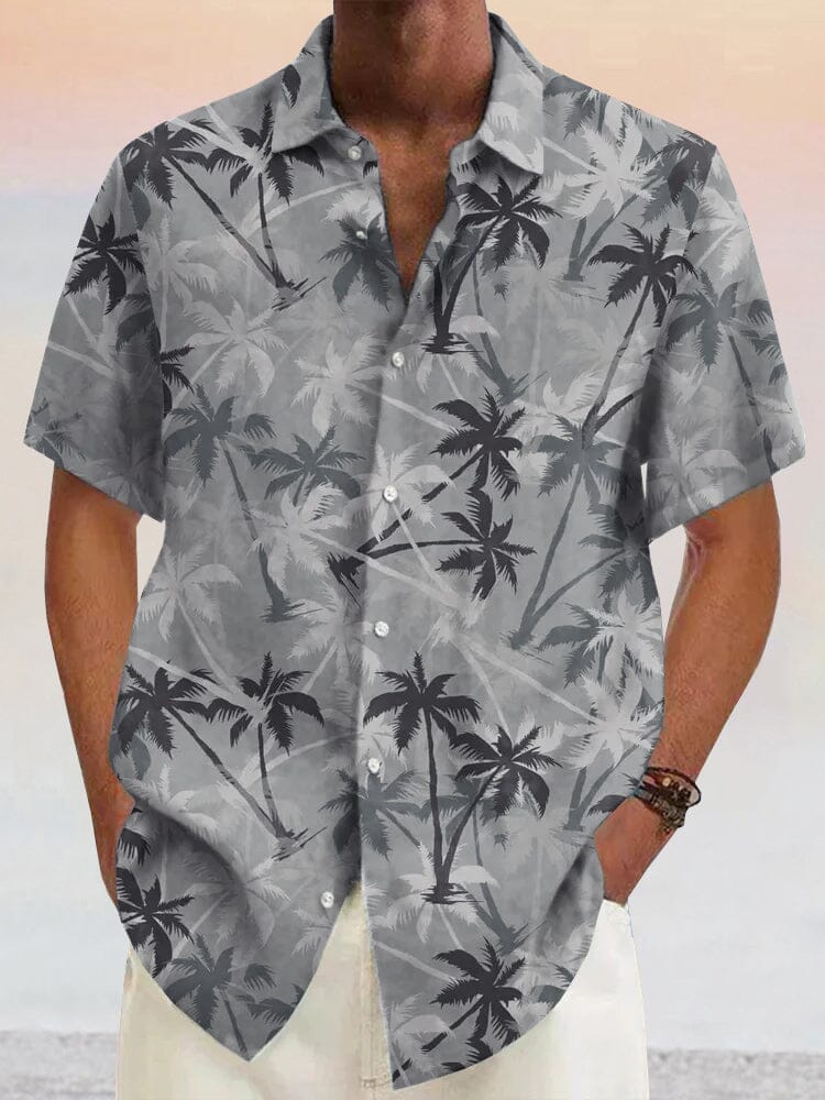 Hawaiian Coconut Tree Graphic Cotton Linen Shirt