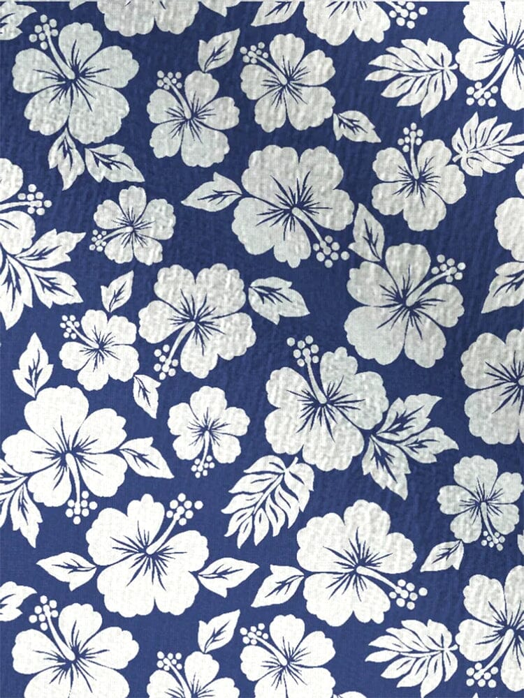 Hawaiian Flower Printed Cotton Linen Holiday Shirt