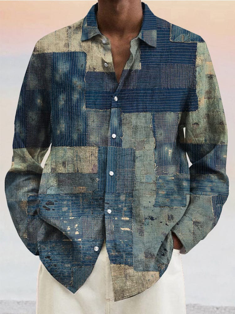 Stylish Blue Print Cotton Linen Shirt