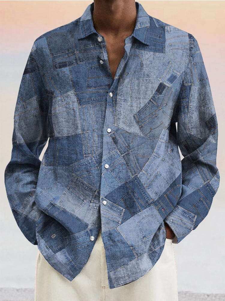 Stylish Blue Print Cotton Linen Shirt