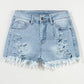 DISTRESS RAW HEM DENIM SHORTS