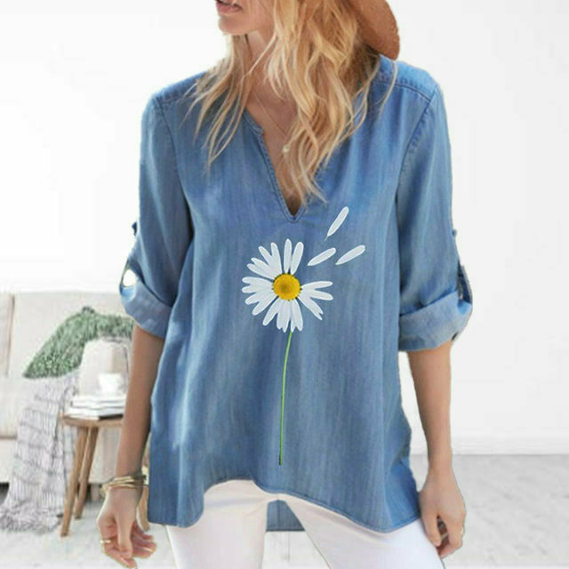 【Cotton And Linen】Daisy Print Casual Blouse