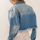 PEARL DISTRESSED CROPPED DENIM JACKET